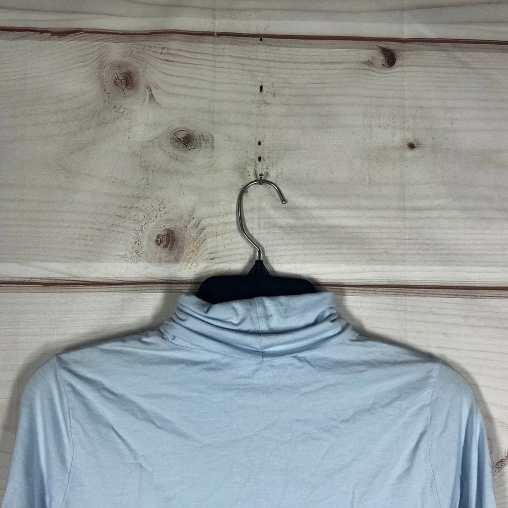 Lands' End Shaped Fit T-Shirt Women Medium Blue Solid Turtleneck Long Sleeve Top
